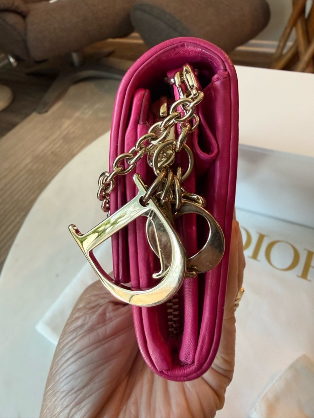 Christian Dior Fuchsia Cannage leather WOC wallet on Chain - Picture 5 of 16